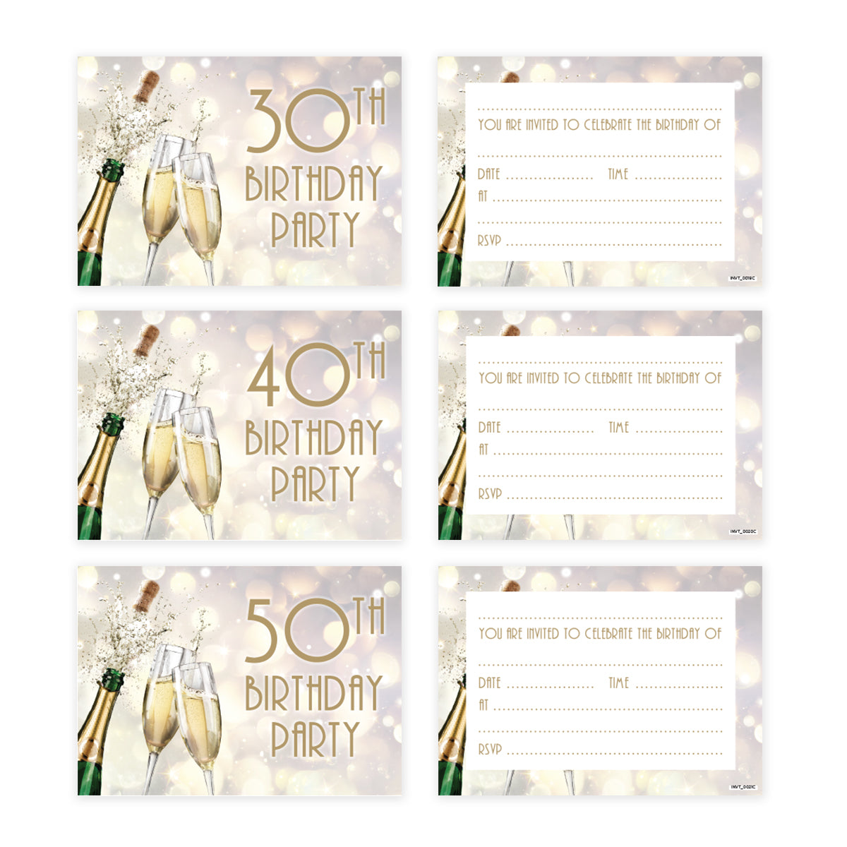 Champagne Celebration 18th 16th 30th 40th 50th 60th 65th 70th 80th Birthday Party Invites - Pack of 20