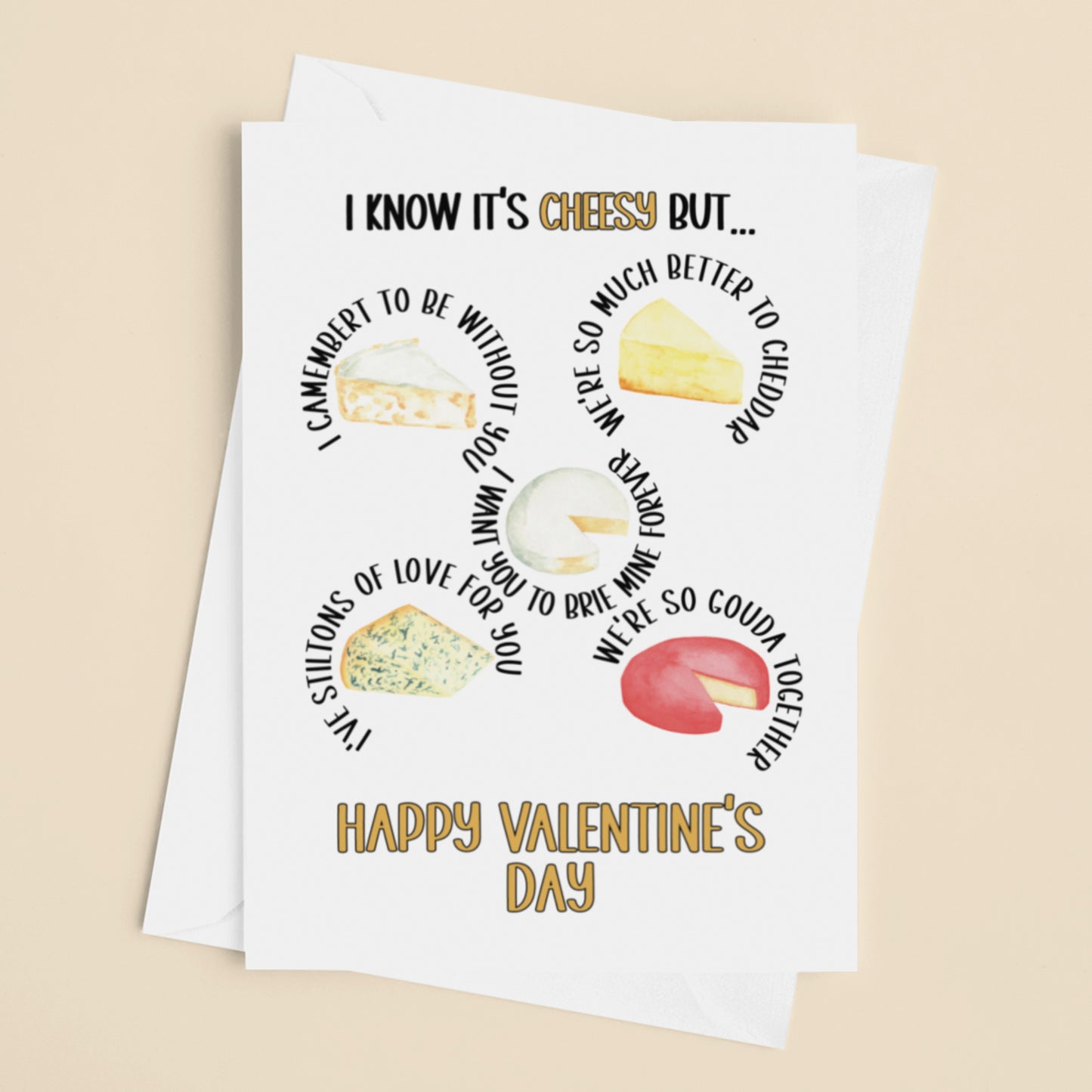 I Know It's Cheesy - Valentine's A5 Cheese Puns Greetings Card, A5, 350gsm