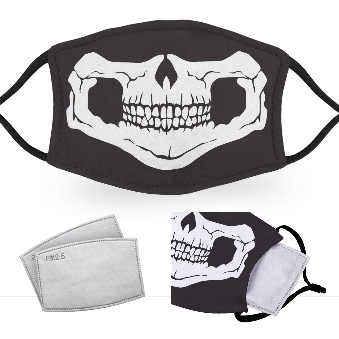 Skull Face - Reusable Adult Face Masks - 2 Filters Included