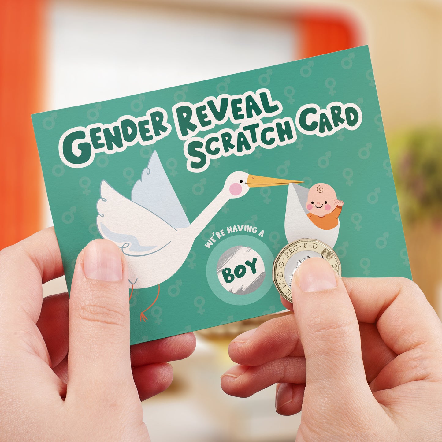 Stork Baby gender Reveal - A6 Scratch Card Boy Or Girl
