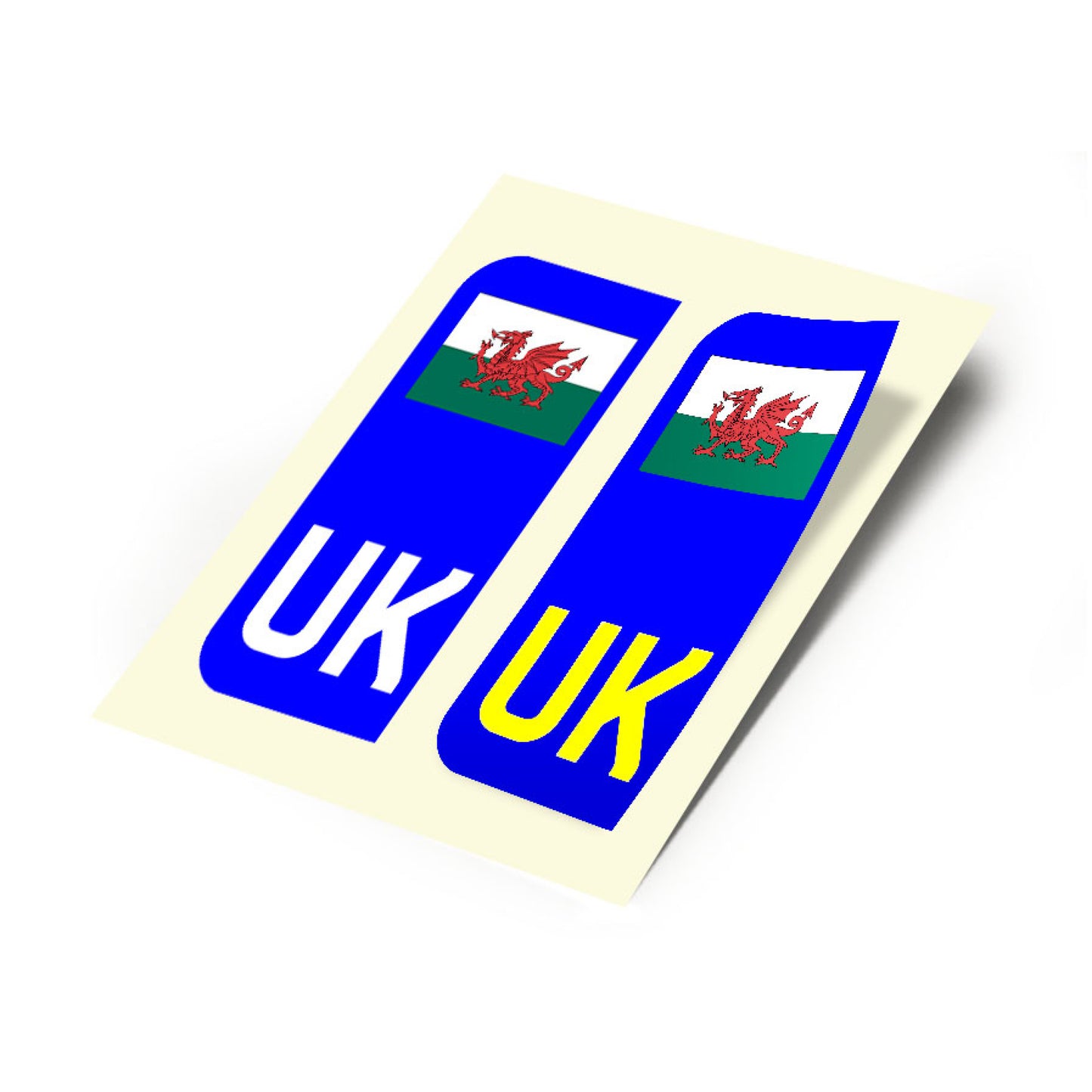 2 X New UK Car Reg- Number Plate Stickers - Wales Flag for Travel Abroad