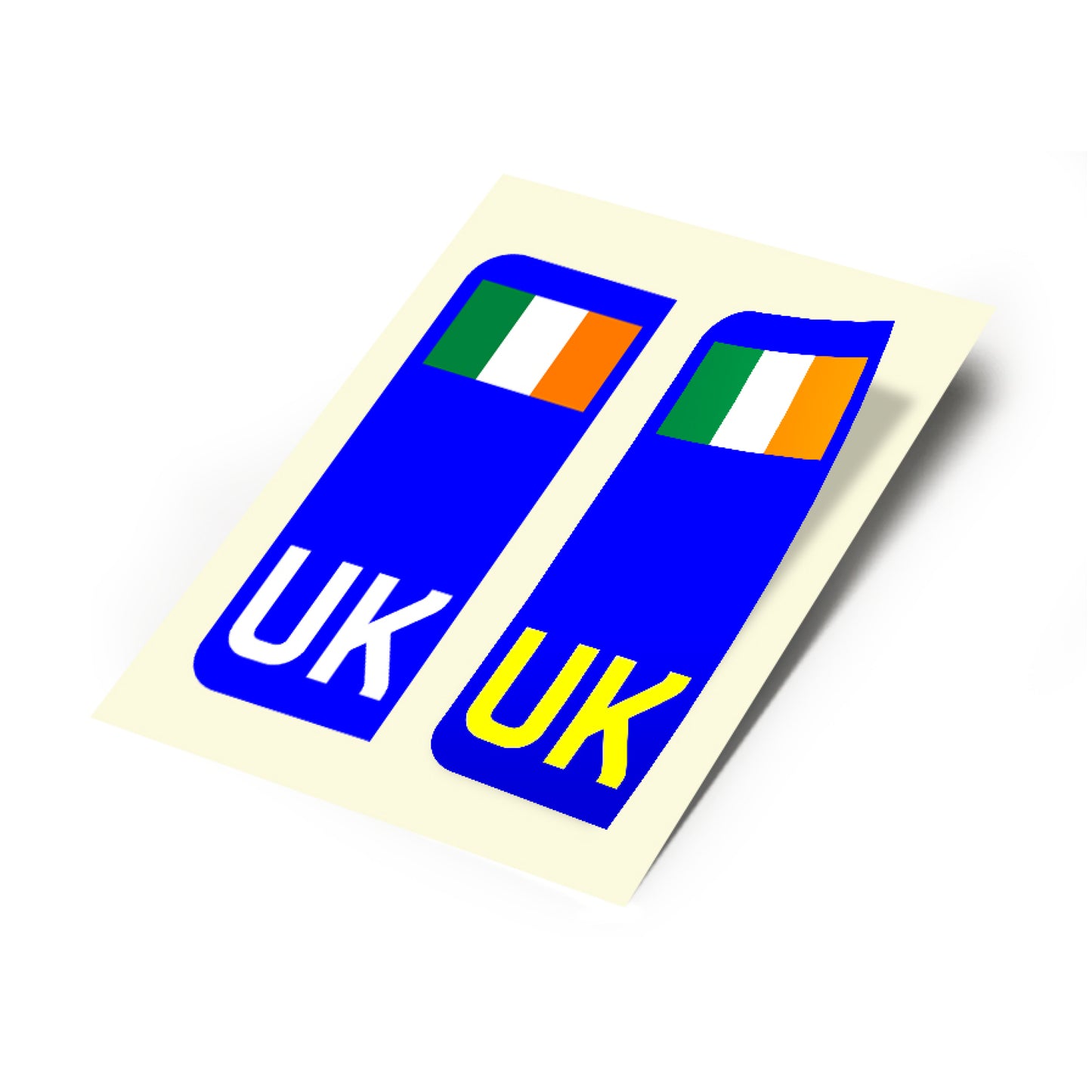 2 X New UK Car Reg- Number Plate Stickers – Ireland Flag for Travel Abroad