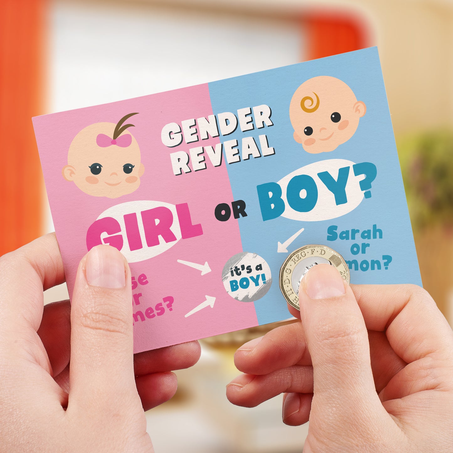Pink & Blue Baby Gender Reveal - A6 Scratch Card Boy Or Girl