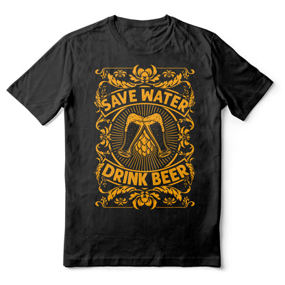 Save Water Drink Beer - Funny Ale Top - Black Adult T-shirt (SM-5XL)