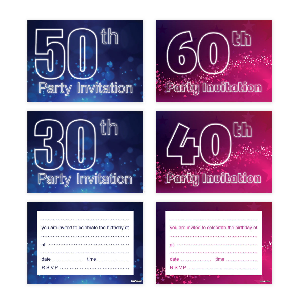 Pink Or Blue Sparkle 18th 16th 30th 40th 50th 60th 65th 70th 80th Birthday Party Invites - Pack of 20