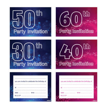Pink Or Blue Sparkle 18th 16th 30th 40th 50th 60th 65th 70th 80th Birthday Party Invites - Pack of 20