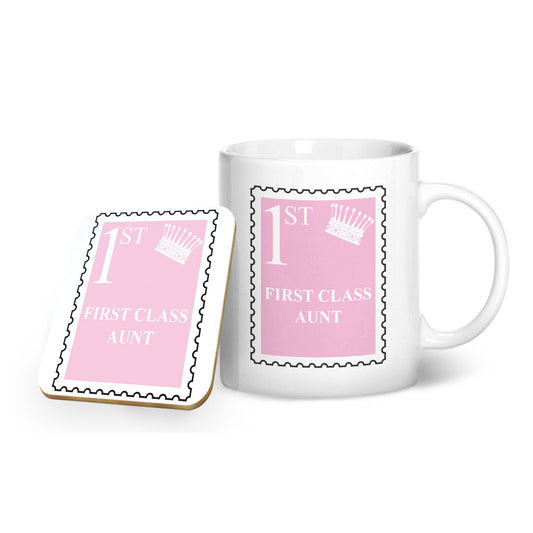 First Class Aunt - Printed Mug & Coaster Gift Set