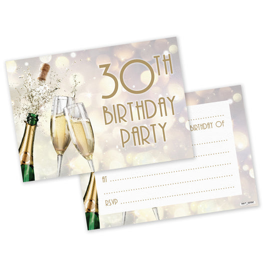 Champagne Celebration 18th 16th 30th 40th 50th 60th 65th 70th 80th Birthday Party Invites - Pack of 20