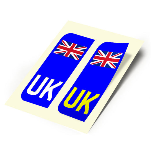 2 X New UK Car Reg- Number Plate Stickers - United Kingdom Union Jack Flag for Travel Abroad, Front & Rear
