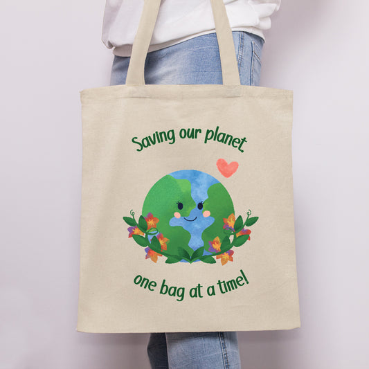 Saving Our Planet Earth, One Bag At A Time - Cute Eco Gift Tote Bag